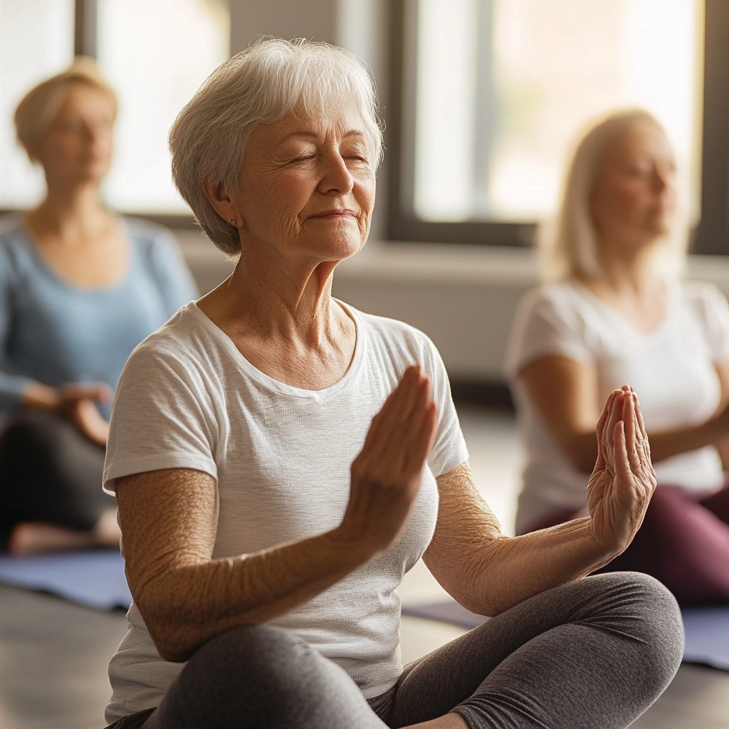 Група пенсіонерів на заняттях з йоги
